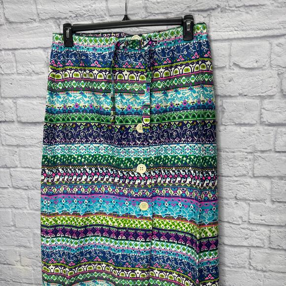 Vintage Banner Sportswear Maxi Skirt Bright Stripe Big Button Size L 60/70s Blue - Picture 2 of 5